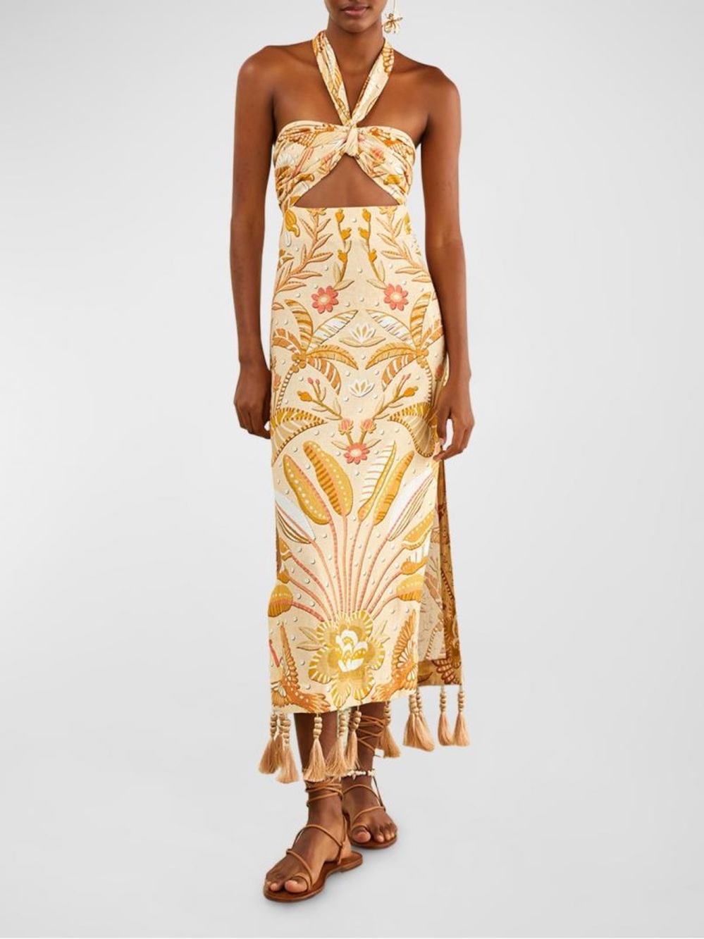 Farm Rio Tropical Halter Cutout Midi Dress
